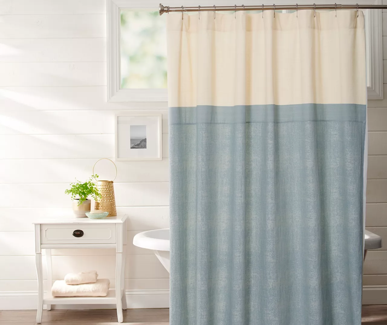 Ivory & Slate Blue Jacquard Shower Curtain 3 Ivory & Slate Blue Jacquard Shower Curtain