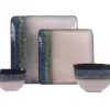 Green, Teal & Cream Square 16-Piece Stoneware Dinnerware Set -Broyhill 810523825 1
