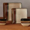 Red, Gold & Cream Square 16-Piece Stoneware Dinnerware Set 1 Red, Gold & Cream Square 16-Piece Stoneware Dinnerware Set -Broyhill 810523826 2