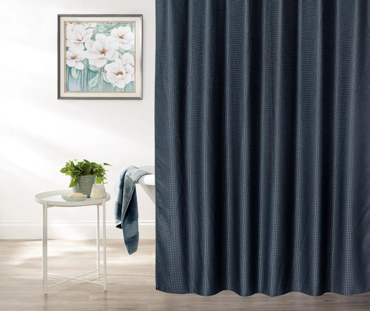 Denim Blue Embossed Waffle Shower Curtain 3 Denim Blue Embossed Waffle Shower Curtain