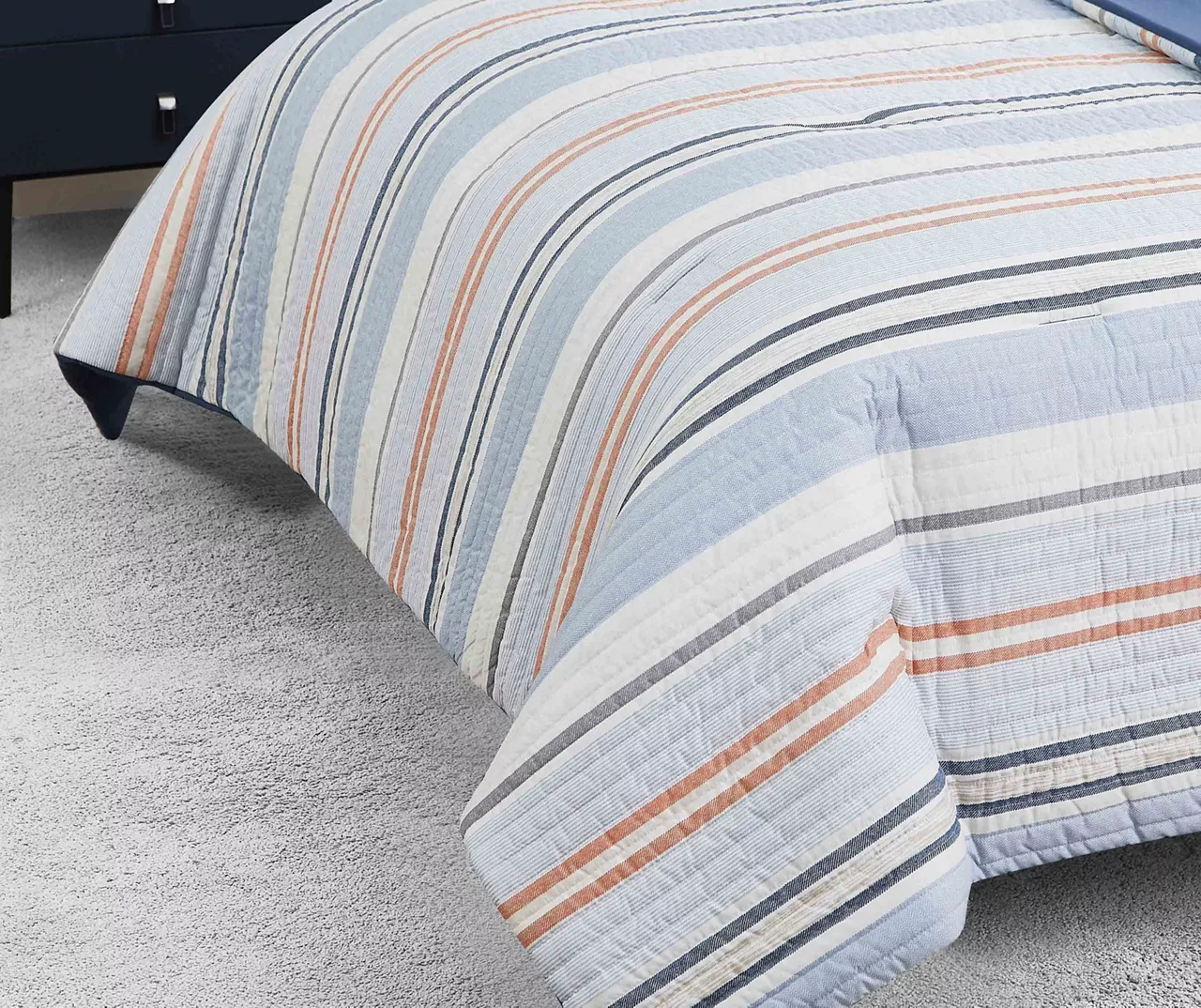 Broyhil Blue & Coral Stripe Comforter Set 8 Broyhil Blue & Coral Stripe Comforter Set - Image 6