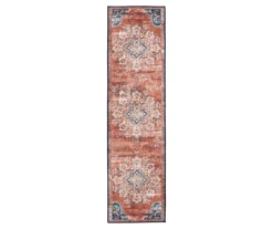 Cleo Rust & Blue Mandala Runner Rug, (2' X 7')