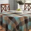 Mineral Blue & Brown Plaid Cotton Tablecloth 2 Mineral Blue & Brown Plaid Cotton Tablecloth -Broyhill 810569770