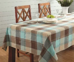 Mineral Blue & Brown Plaid Cotton Tablecloth -Broyhill 810569772