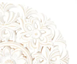 White Floral Cut-Out Carved Circle Tabletop Decor -Broyhill 810603880 A8 2