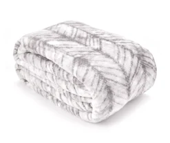 Gray & White Herringbone Queen/King Plush Velvet Blanket -Broyhill 810609052 810609051 A0 2 1