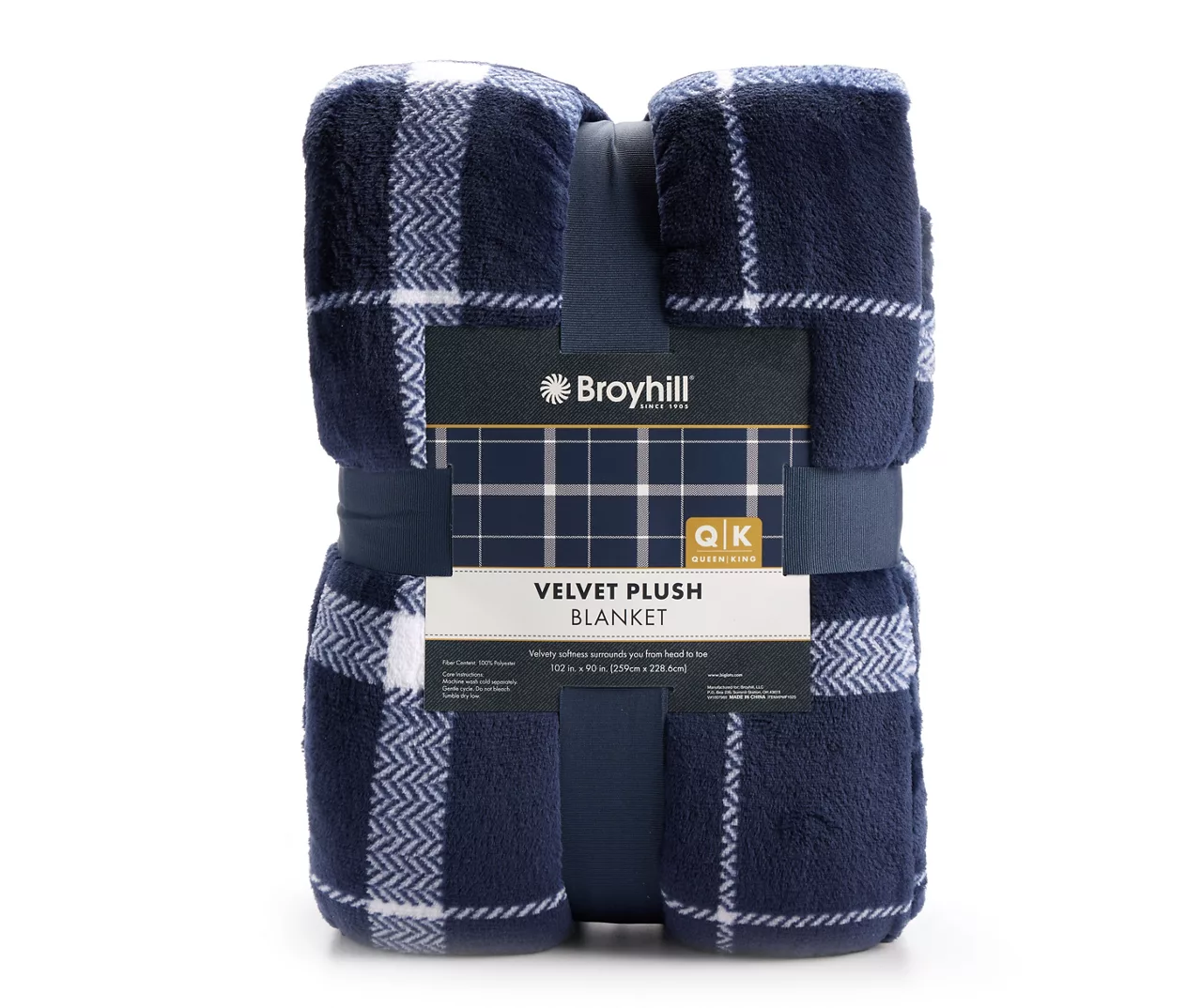 Navy & White Plaid Queen/King Velvet Plush Blanket 4 Navy & White Plaid Queen/King Velvet Plush Blanket - Image 2