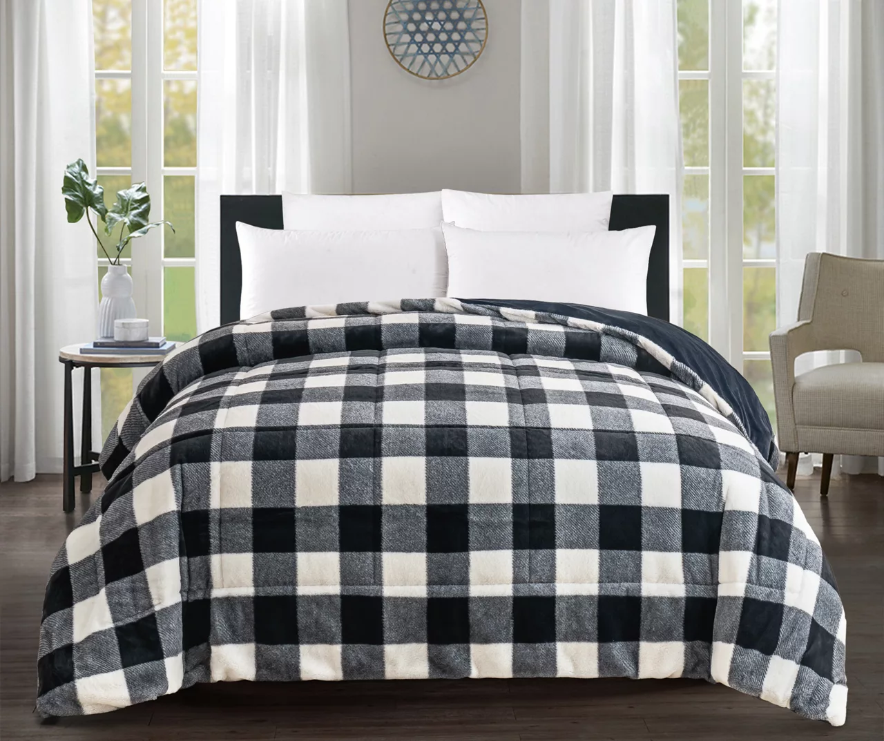 Black & White Buffalo Check Faux Fur King Comforter 3 Black & White Buffalo Check Faux Fur King Comforter