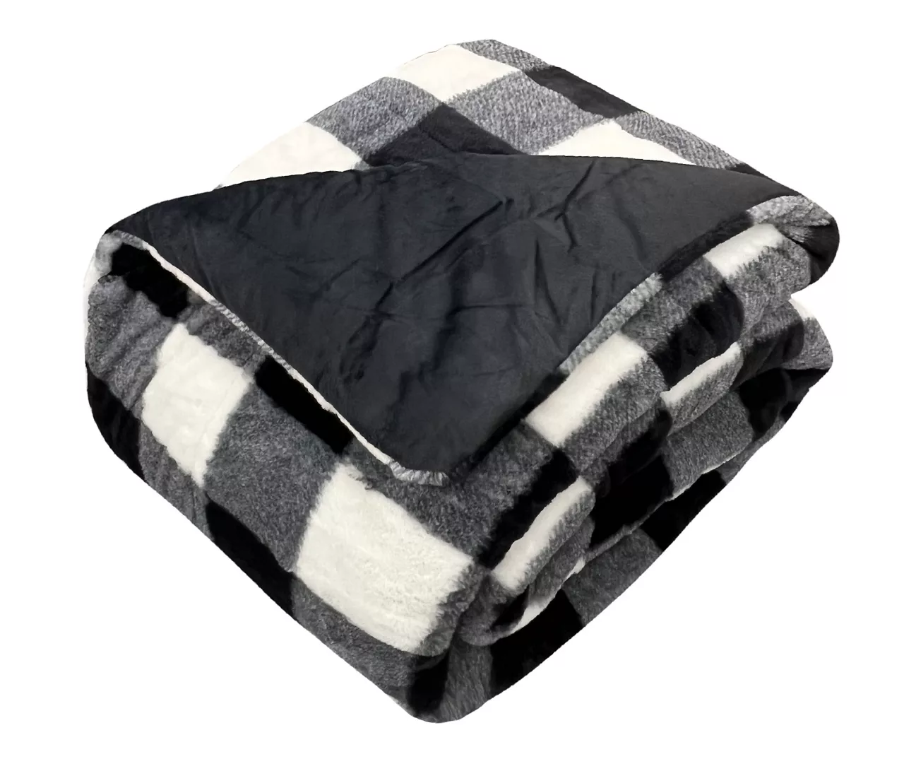 Black & White Buffalo Check Faux Fur King Comforter 4 Black & White Buffalo Check Faux Fur King Comforter - Image 2