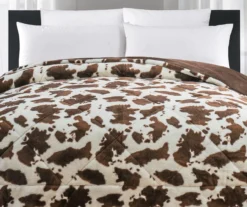 Cream & Brown Cow Print Faux Fur Full/Queen Comforter -Broyhill 810617565 P 01
