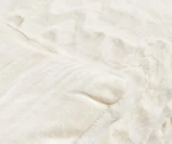 White Chevron Stripe Faux Fur King Comforter