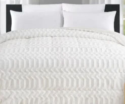 White Chevron Stripe Faux Fur King Comforter 10 White Chevron Stripe Faux Fur King Comforter -Broyhill 810617570 P 01